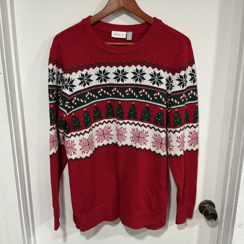 Children's Place adults Long Sleeve Holiday Sweater, Large, Red